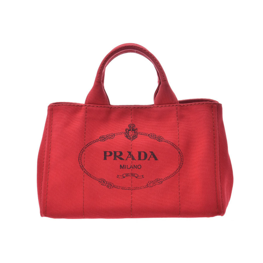 Prada red strap tote Canapa canvas bag - Picture 2 of 11